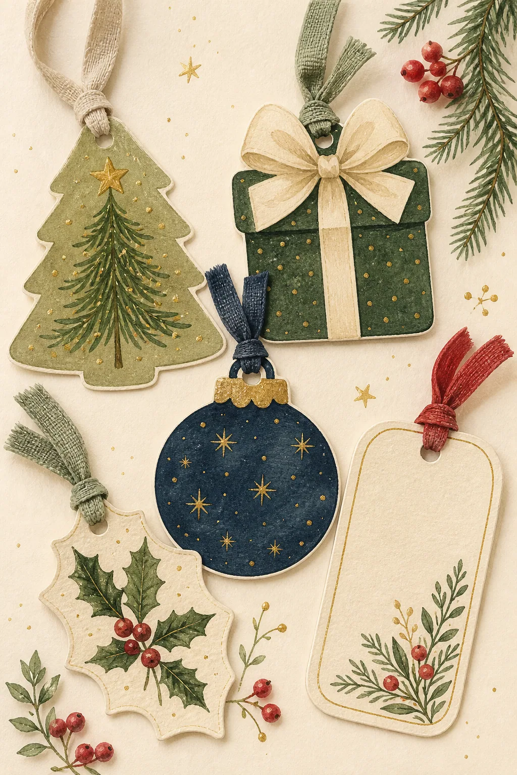 A collection of illustrated gift tags