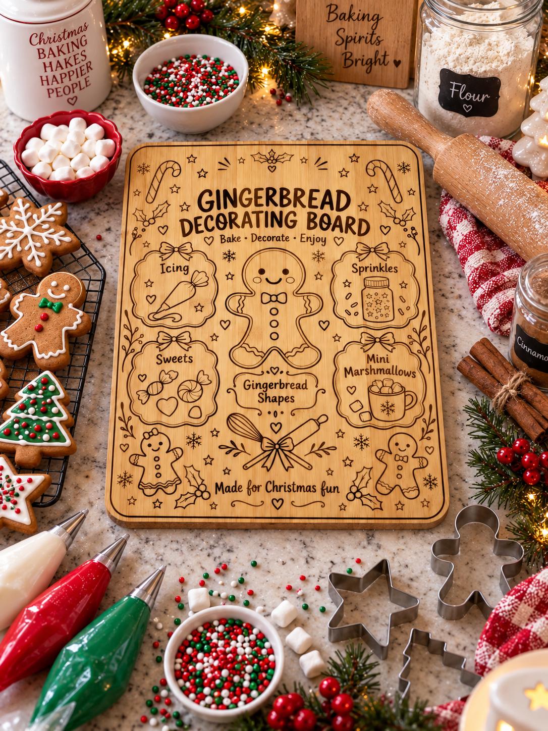 Engraved bamboo gingerbread decorating board